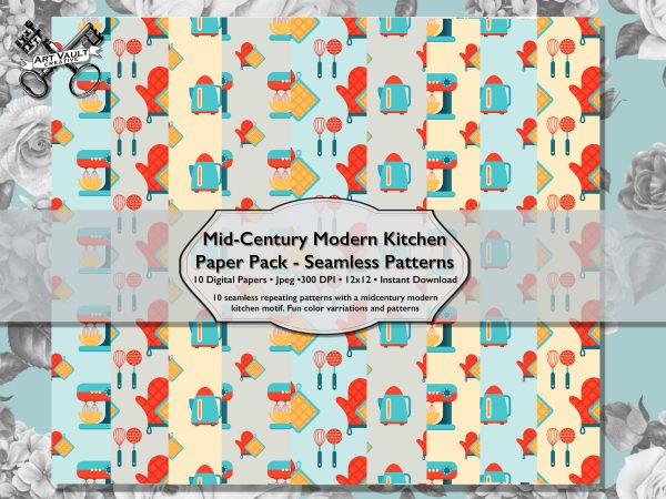 1950s Retro Kitchen Digital Seamless Patterns