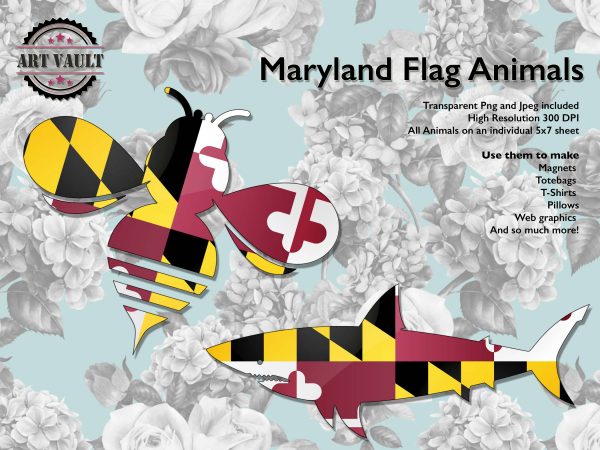 Maryland Flag Animals Bee Bunny Shark Paw
